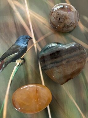 3(pc) Crystal Gift Box - Sardonyx, Golden Healer Palm Stone, Desert Jasper Heart